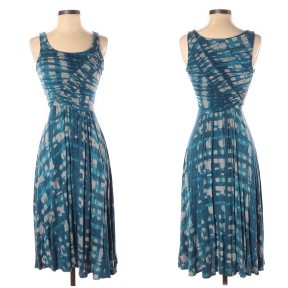 Anthro PLENTY By TRACY REESE Walkway Midi Dress Jersey Knit Teal Blue Ruched - Picture 3 of 15